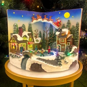 Mechanical Book With Children Christmas Village Scene Set