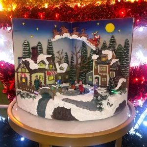 Mechanical Book With Children Christmas Village Scene Set