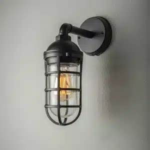 Cage design clear glass black outdoor wall light for garden, patio and entryway