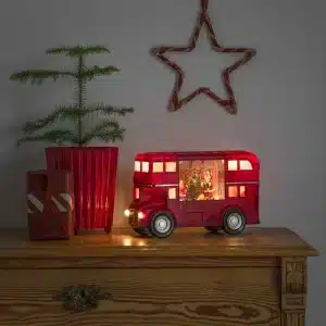 Battery Operated Santa Red Bus Water Lantern Christmas Table Top Decoration