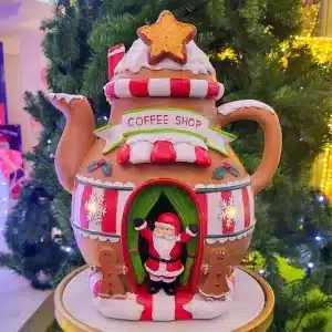 Santa coffee shop in teapot design Christmas table top decoration