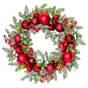 Christmas Wreath With Red Baubles 61CM