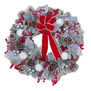 Red and White Frosted Christmas Wreath 75CM