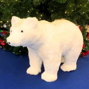 White Bear With Gold Sparkles Christmas Decoration