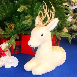 White Sitting Deer Christmas Decoration