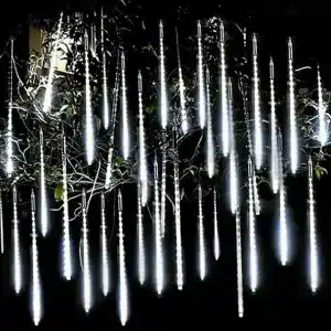 Set of 10 low voltage icicle snow tube lights 80cm tall with ice white LEDs