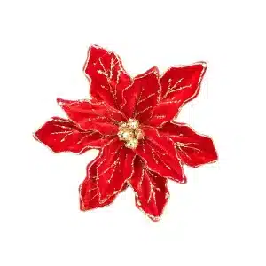 Red Flower With Gold Glitter Christmas Tree Decoration