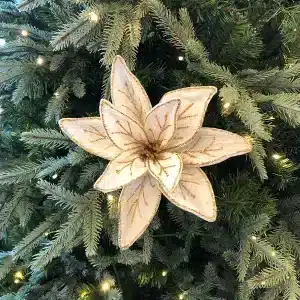 White Flower With Gold Glitter Christmas Tree Decoration